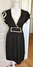 Vintage Betsey Johnson Dress sz 8 Black & Ivory Polka Dot 100% Silk Y2K USA Made