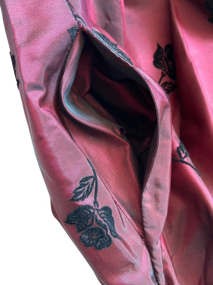 复古 Jessica McClintock Y2K 天鹅绒玫瑰塔夫绸裙 10 码葡萄酒奇思路斯 — 第 4/4 张图片