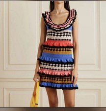 Zimmerman Tiggy Frill Crochet Cotton Knit Multicolor Mini Dress. Size S