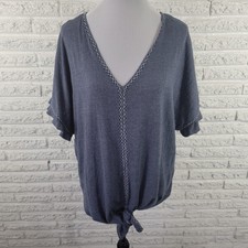 Max Studio Womens Top 2X Blue Knit V-Neck Sho...