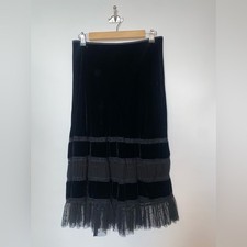 Vintage Polo Ralph Lauren Velvet Lace Midi Skirt Size Medium Black