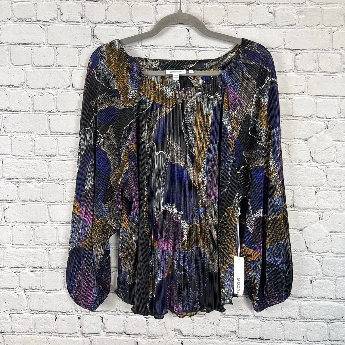 Blouse Chico's En Soie Chiffon - Imprimé Tropical Coloré, Taille 3 (XL), Occasion Très Bon état