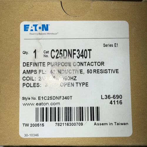 EATON C25DNF340T 24V COIL 3 POLE 40A/50A CONTACTOR