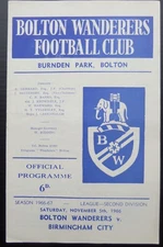 Bolton Wanderers v Birmingham City   5-11-1966       FREE POSTAGE