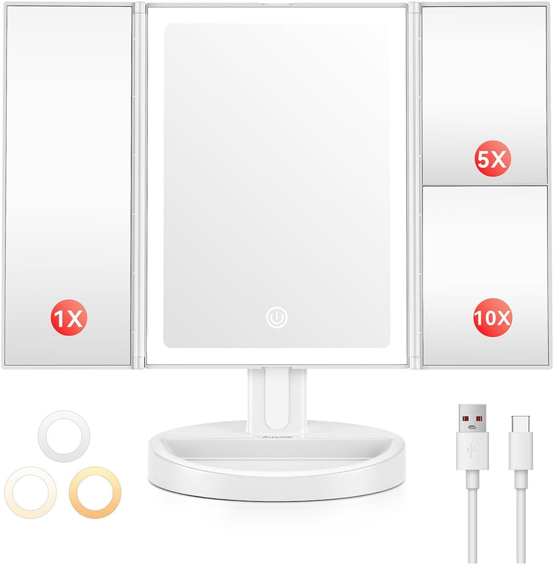 Auxmir Lighted Vanity Makeup Mirror, 10X/5X/1X Magnifying Trifold Mirror with 68