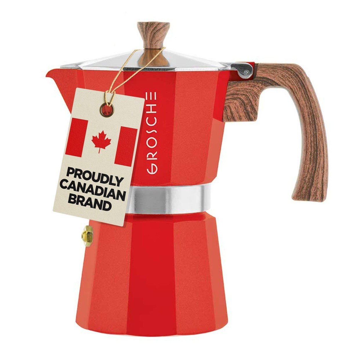 GROSCHE Milano 6 Espresso Cup, 9.3 oz Red Stovetop Espresso Maker