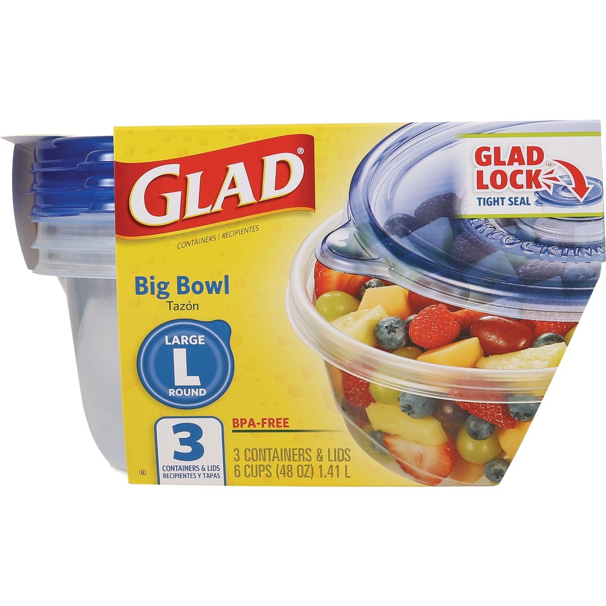 Glad 48 Oz. Clear Round Big Bowl Container (3-Pack) BBP35098 Glad BBP35098