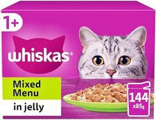 144 x 85g Whiskas Kitten Mixed Menu Wet Cat Food Pouches in Jelly 4.41 per kilo