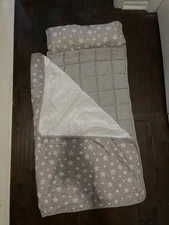 Moonsea Toddler Nap Mat with attached Pillow Gray White Stars