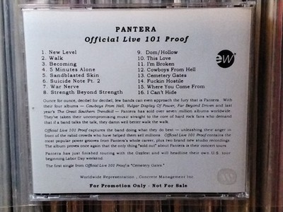 ORIGINAL PANTERA CD 101 PROOF OFFICIAL LIVE USA ED PROMO UNPLAYED NMINT METAL