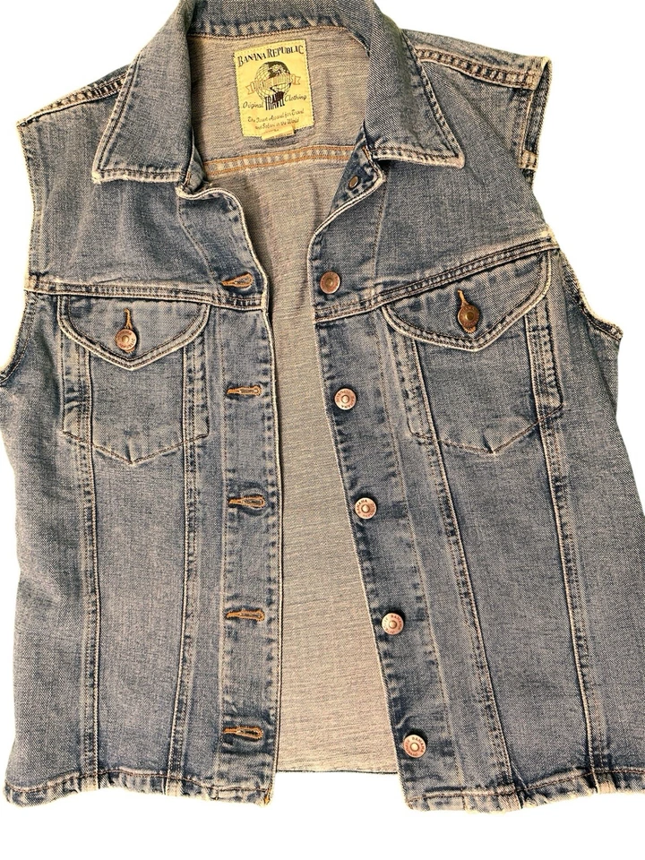 Chaleco Denim Banana Republic Vintage Años 80 Viaje Safari Ropa Hecho en EE. UU. Talla M Foto 2 de 4