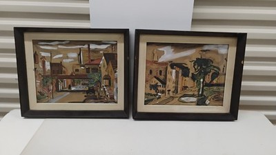 Pair of Frank S. Herrmann  Watercolor & Gouche To Market To Market & Under The L