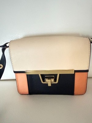 ZARA WOMAN TRI COLOR CROSSBODY BAG BLACK BEIGE PEACH W GOLD TONE HARDWARE