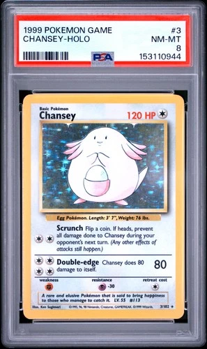 1999 POKEMON BASE SET UNLIMITED #3 CHANSEY-HOLO PSA 8