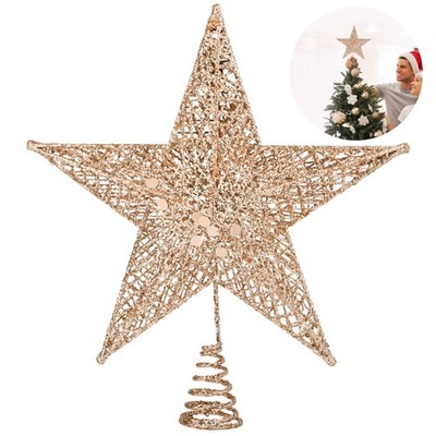 Christmas Tree Topper 8 Inches Metal Glittered Christmas Tree Topper Wire Sta...