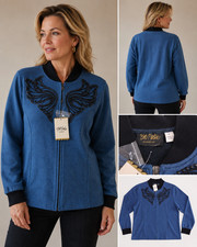 VTG Bob Mackie Wearable Art XL Blue Rhinestone Embellished Zip Front Jacket NWT
