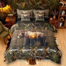 Camo Queen Comforter Set with Sheets  Brown Bear 7 Piece Bedding Set Mens Count