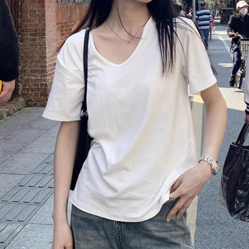 V Neck Loose Fit Women Summer T Shirt Short Sleeve Fashion Casual Tops - Picture 5 of 24