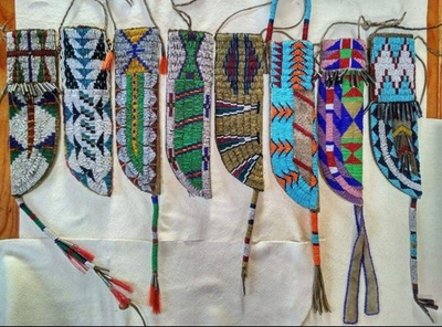 #ad Indian Native Sioux Style Leather Knife Sheath Beaded With Fringes Knife Cover $289.00