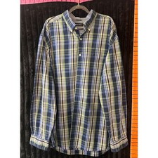 Nautica Men  s XL Sanded Poplin Blue Green Plaid Long Sleeve Button-Down Shirt