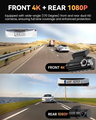 Dash cam anteriore e posteriore ad alta definizione con controllo vocale e monitoraggio 24 ore su 24 - Foto 4 di 11