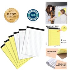 Versatile 5x8 College Ruled Writing Pads - 30 Sheets, 6 Pack - Yellow & White
