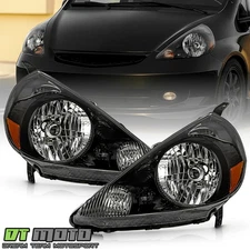 For 2007-2008 Honda Fit DX/LX/Sport Black Housing Halogen Headlights Left+Right