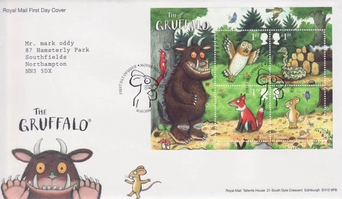 GB Stamps First Day Cover The Gruffalo MS, book, cartoon, snake, fox SHS 2019