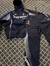 Supreme Navy Colorblock Hooded Full Zip Tracksuit Set Jacket Pants Men L