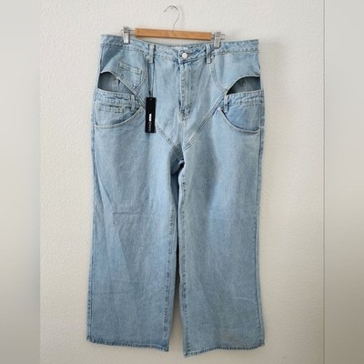 Fashion Nova She s An Icon Cut Out Wide Leg Light Wash Jeans Size 18W NWT