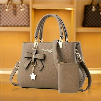 Chic Bow Decor Crossbody Bag  for Women Versatile Top Handle Satchel Zip Closure