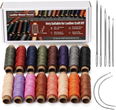 0.8 mm Leather Sewing Thread, 16 Colors 32 Yards Waxed Thread, Round Waxed Th...