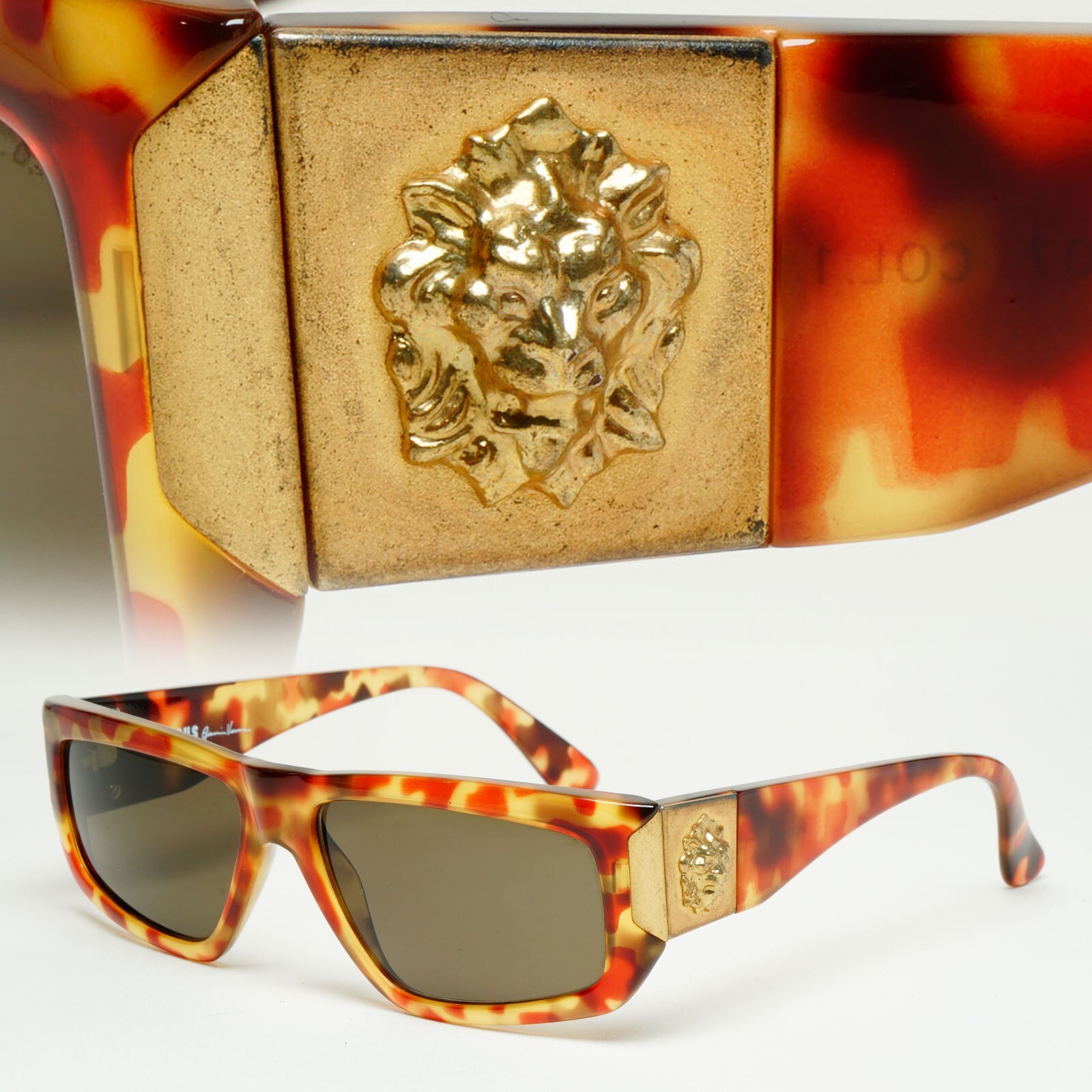 Versus Sunglasses 1996 by Gianni Versace Vintage Gold Lion Brown MOD E07 COL 197