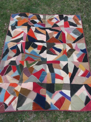 COLORFUL Antique Handmade Patchwork & HIGHLY EMBROIDERED "CRAZY" Quilt, 1890