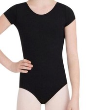  25 Capezio Girls' Black Stretch Scoop-Neck Short-Sleeve Ballet Leotard Size S