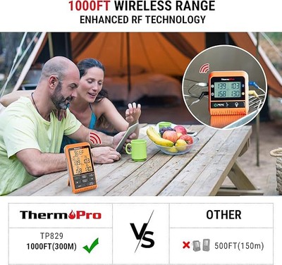 Wireless LCD Meat Thermometer for Grilling and Smoking, 1000FT Grill Thermometer