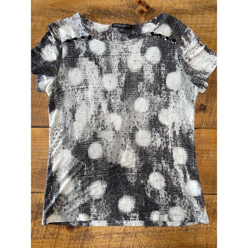 Womens Robert Kitchen Canada Black White Dot Soft Stretchy Buttons Blouse M