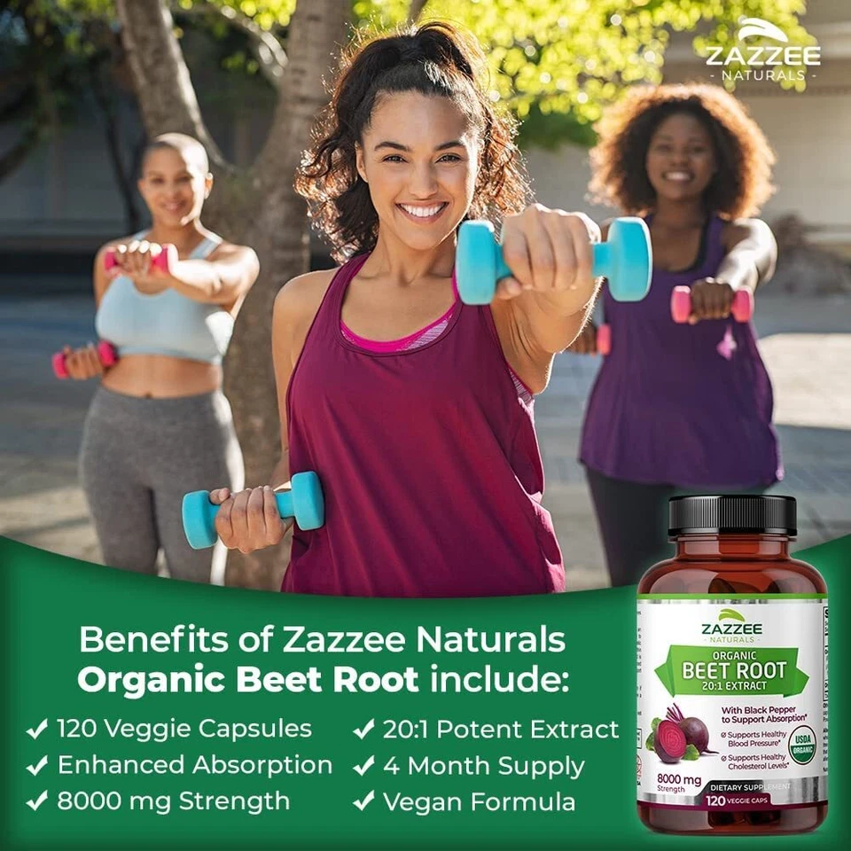 Extracto de raíz de remolacha USDA orgánico extra fuerte 20:1 8000 mg fuerza 120 cápsulas Foto 4 de 4