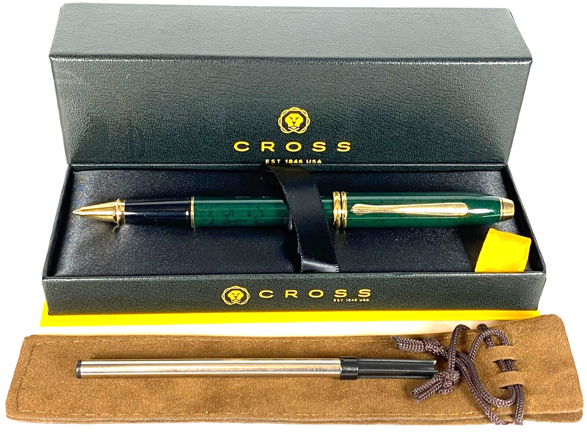 CROSS TOWNSEND MARBLED GREEN LACQUER ROLLERBALL PEN W/22K