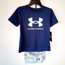 Under Armour Shorts Set 2T Navy Blue Gray Logo Short Sleeves