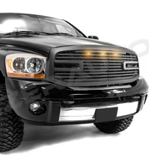 06-09 RAM Front Hood Matte Black Big Horn II Replacement Grille+LED+Black Shell