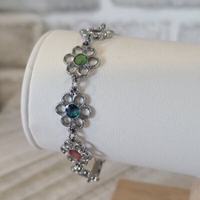Silver Plated Daisy Rainbow Enamel Bracelet