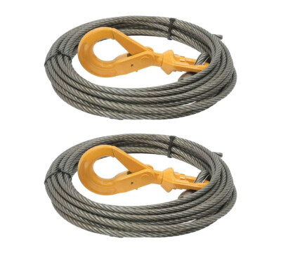 2 Pcs 3/8x50' Winch Cable Wire w/ Self Locking Hook 5700 # WLL Steel Core Win...