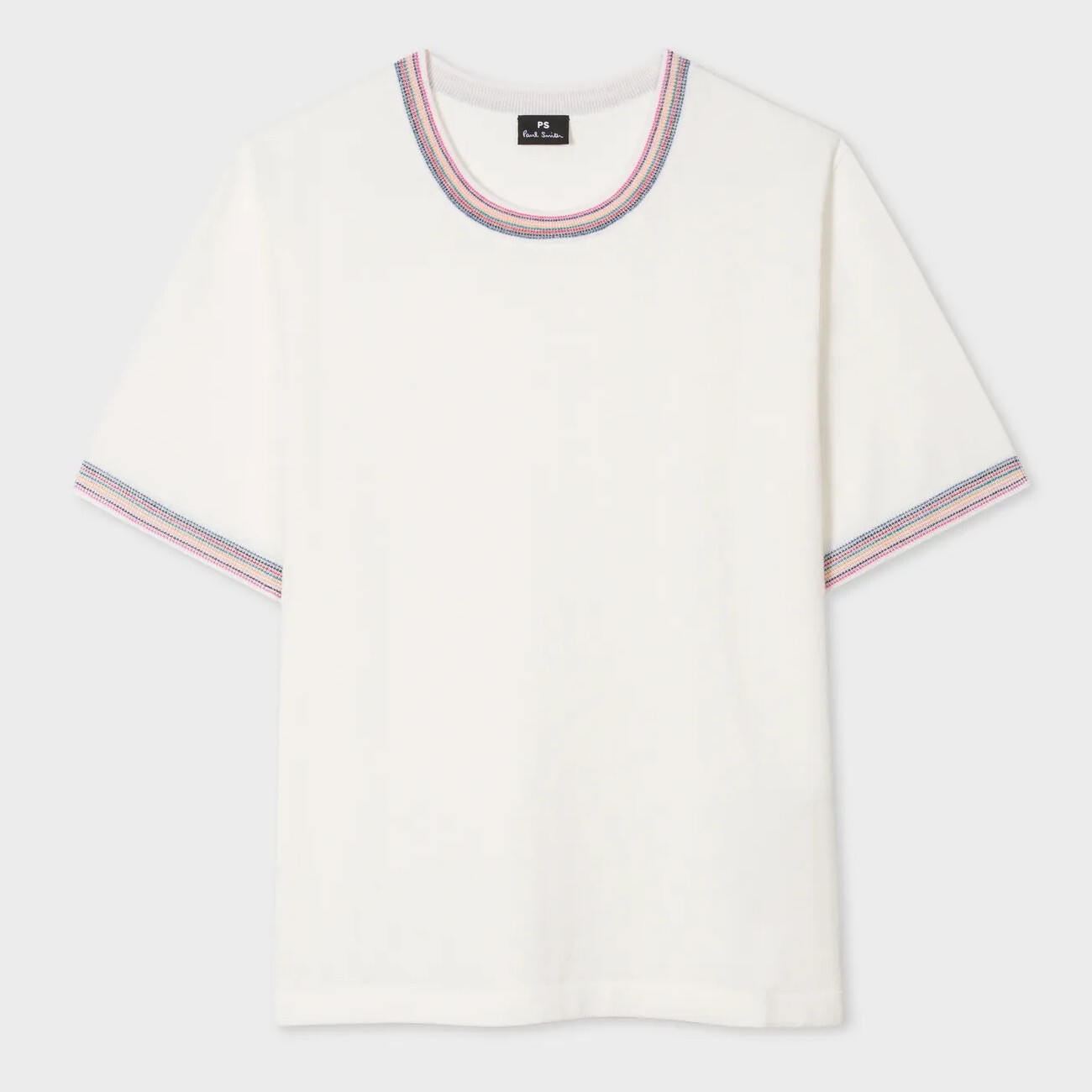 PS PAUL SMITH Short Sleeve Sweater Cotton Wool Knit Jumper Stitch Trim White S M