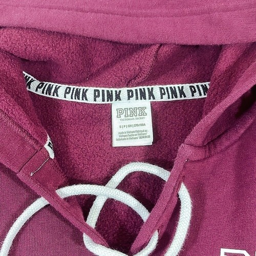 Pink Victoria's Secret Hooded Sweatshirt Maroon Hockey Strings w/ Pockets, Small - Picture 4 of 6