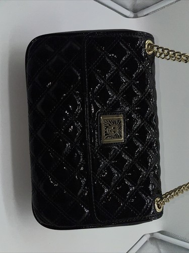 VINTAGE ANNE KLEIN PULSE QUILTED BLACK PATENT GOLD CHAIN PAISLEY DESIGNER LION - Picture 3 of 16