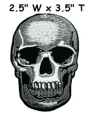 iron-on Embroidered Applique Patch SMALL Gray Black Human Skull Halloween Gothic