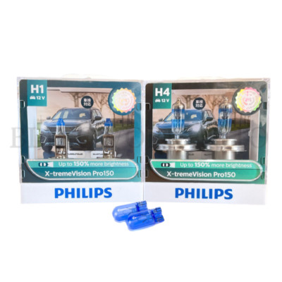 (FREE T10) PHILIPS H1 H4 +150% X-treme Vision Pro150 Halogen Headlight Bulbs