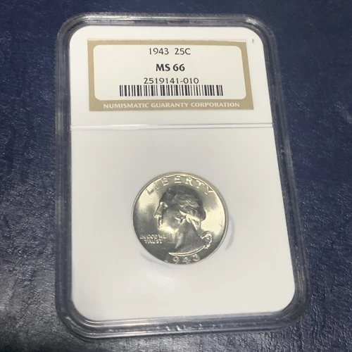 1943 Washington Quarter NGC MS66