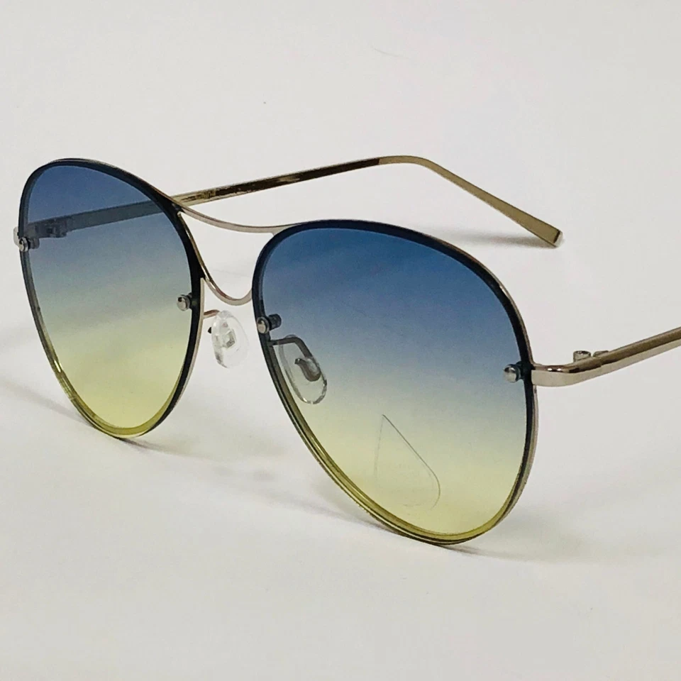 Gafas de sol Moda Diseñador Redondas Retro Sin Montura Azul Amarillo Degradado Lente Gafas Foto 3 de 3